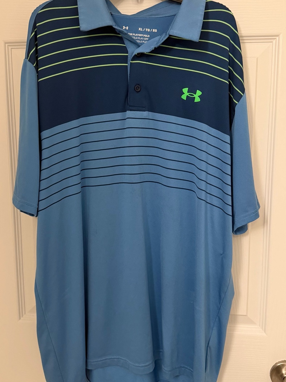 Under Armour Men's Blue Striped Polo. Worn once.